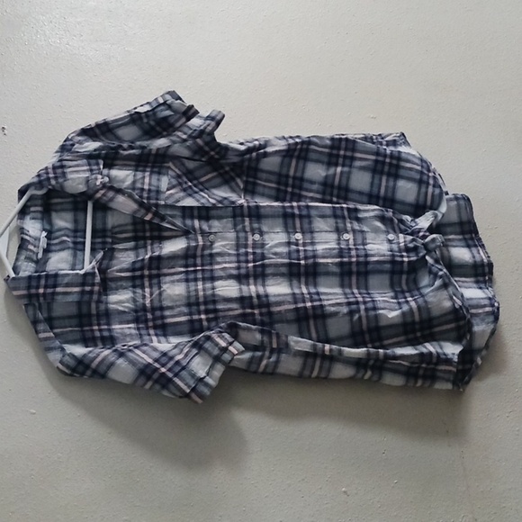Westport Button Down Blue Plaid Short Sleeve Top - Picture 4 of 6